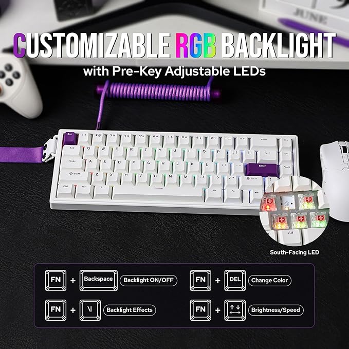 EPOMAKER HE68 Hall Effect Keyboard, 8000hz Polling, 0.01mm Adjustable Trigger, 0.125ms Latency, Creamy Gasket, Snap Key, SOCD, RGB, Wired Magnetic Gaming Keyboard for Mac/PC (White)