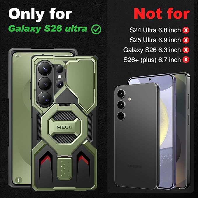 TONGATE for Samsung Galaxy S26 Ultra Case with Magnetic Stand, Compatible with MagSafe [Built-in Camera Cover & Ring Holder][Military-Grade Protection] Anti-Slip Rugged Phone Case for S26 Ultra, Green