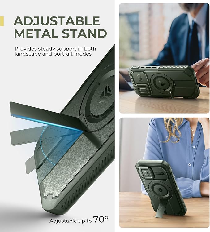 Dexnor for iPhone 16 Case with Slide Camera Cover & Adjustable Kickstand & Built-in Screen Protector,Compatible with MagSafe Shockproof Bumper Cases Heavy-Duty Magnetic Protective Cover,Army Green