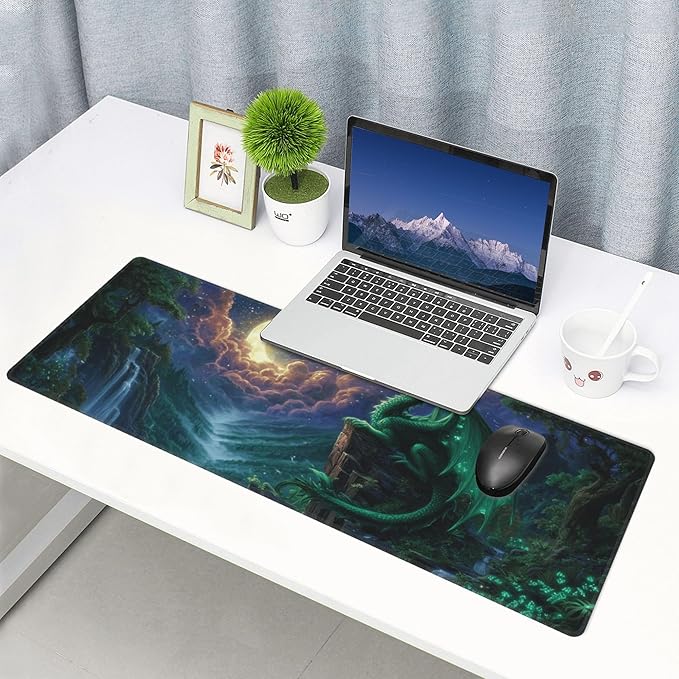 Dragon Moon Mouse Pad Extended Large Gaming Mouse Pad XL Stitched Edges for Gamer Home Office 31.5 X 11.8 Inch