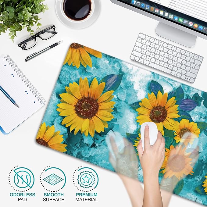 Modern Abstract Art Sunflowers Gaming Mouse Pad XXL Large Desk Mouse Pad Keyboard Mat with Stitched Edges Waterproof Non-Slip Desk Mat for Laptop,Keyboard,Computer 35.4 * 15.7 Inch