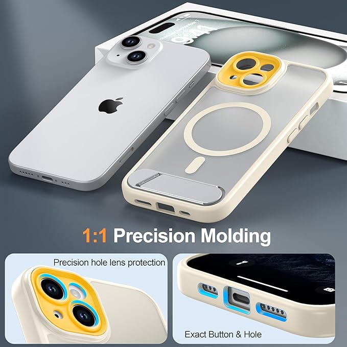 Magnetic Compatible with iPhone 15 Case, [Built-in Invisible Kickstand][Compatible with MagSafe][Full Camera Protection] Translucent Matte Phone Case for iPhone 15 6.1"