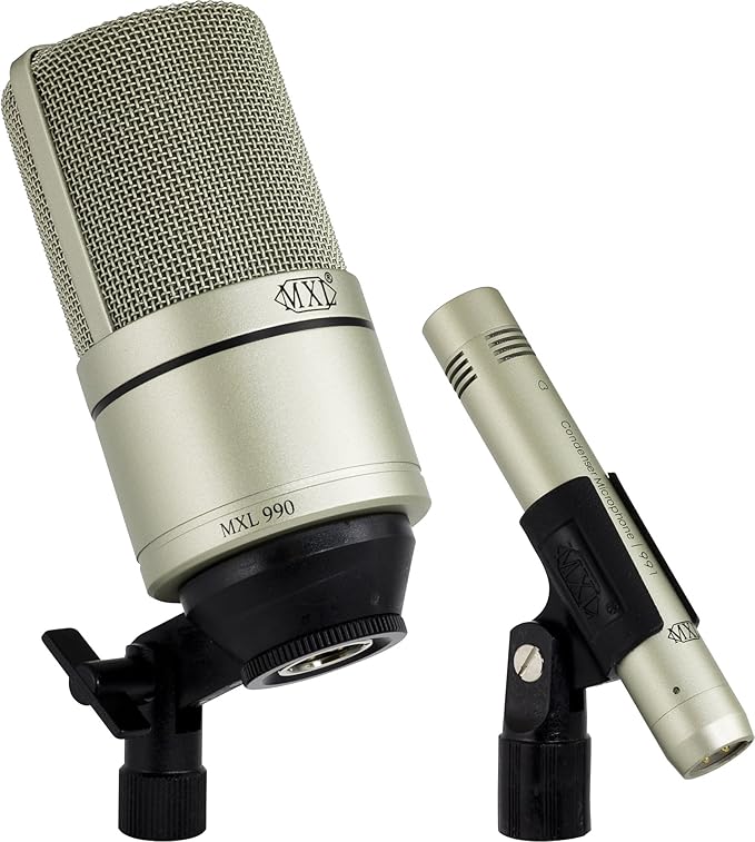 MXL 990/991 Large and Small Diaphragm Condenser Microphone Bundle Project/Home Studio Recording | XLR | Cardiod (Champagne)
