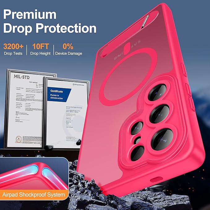 Magnetic for Samsung Galaxy S25 Ultra Case, [Compatible with MagSafe][Full Camera Protection][Built-in Invisible Kickstand] Translucent Matte Phone Case for S25 Ultra 6.9" - Hot Pink