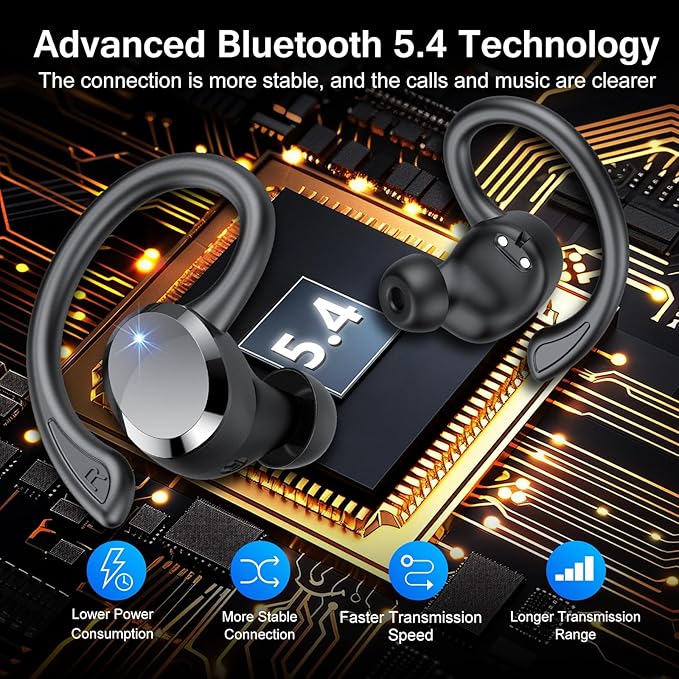 Wireless Earbuds, 2026 Bluetooth 5.4 Headphones HiFi Stereo, Bluetooth Earbuds with ENC Noise Cancelling Mic, IP7 Waterproof in Ear Earphones, 68H Dual LED Display Ear buds for Workout Sports