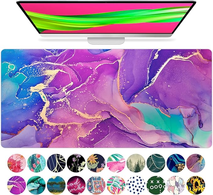 French KOKO Large Mouse Pad Desk Mat Protector Keyboard Pad Desktop Office School Essentials Decor Big Extended Laptop Computer Accessories Pretty Mousepad Women Girls Marble Purple XL 36" x 16.5"