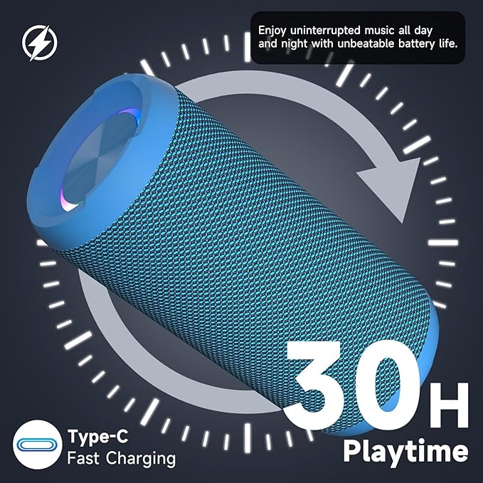 Ortizan Portable Bluetooth Speakers, IPX7 Waterproof Wireless Speaker with 24W Loud Stereo Sound, Outdoor Speaker with Bluetooth 5.3, Deep Bass, RGB Lights, Dual Pairing, 30H Playtime for Home
