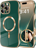 GVIEWIN for iPhone 16 Pro Case Compatible with MagSafe, Upgraded [Full Camera Protection][Cute Wave Frame][Military Grade Protection] Electroplated Soft Phone Cover for Women Girl, Green