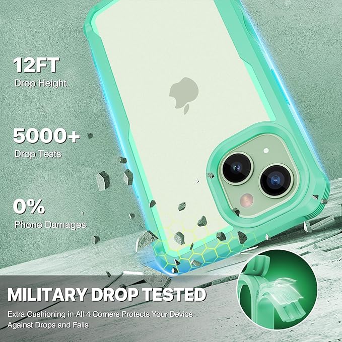 CENHUFO Privacy for iPhone 15 Case, Full Body Phone Case with Built-in 9H Tempered Glass Privacy Screen Protector and Camera Lens Protector, Anti Peep Spy Shockproof Bumper Clear Cover - Green