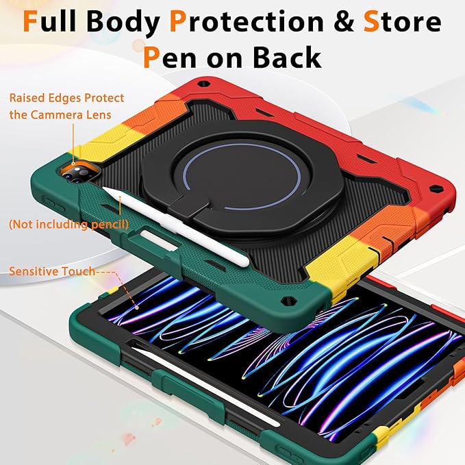 ROISKIN for iPad Pro 12.9 -Inch Case (6th, 5th, 4th & 3rd Gen)with HD Screen Protector, 360 Stand, Handle, Pencil Holder,Shoulder Strap[15ft Drop Protection]Rugged Bulky Full Body 12.9 iPad Pro Case