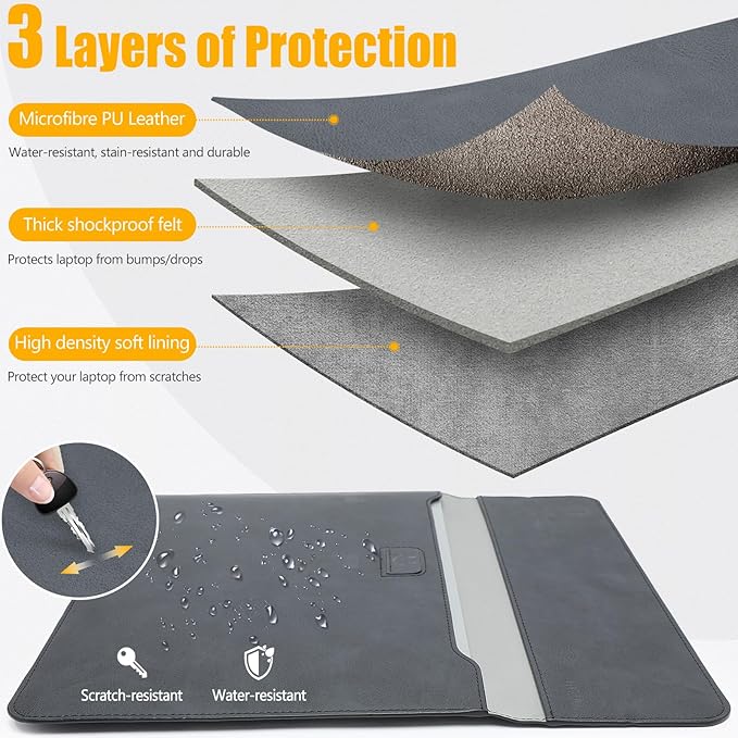 HYZUO 13 Inch Laptop Case Sleeve with Stand for 2026-2018 MacBook Air 13 M5 M4 M3 M2 M1, 2026 13" MacBook Neo, 2026-2016 MacBook Pro 13 M2 M1, iPad Pro/Air 13, Surface Pro 12-3, XPS 13, Graphite