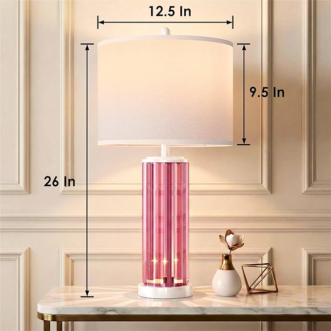 QiMH Table Lamps for Bedroom Set of 2 with Nightlight, Modern Bedside Lamp with USB A+C Charging Port, White Pink Nightstand Lamp for Living Room White Shade Home Decor, 2 Bulbs Included