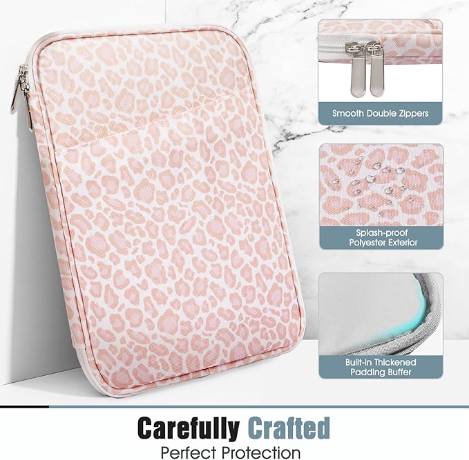 TiMOVO 9-11" Tablet Sleeve Bag for iPad 11-inch A16 2025, iPad 10.9"/10.2"| Air 11 Inch/5th/4th Gen. 10.9", Galaxy Tab A9+/A11Plus 11", Protective Bag with Pocket, Pink Leopard