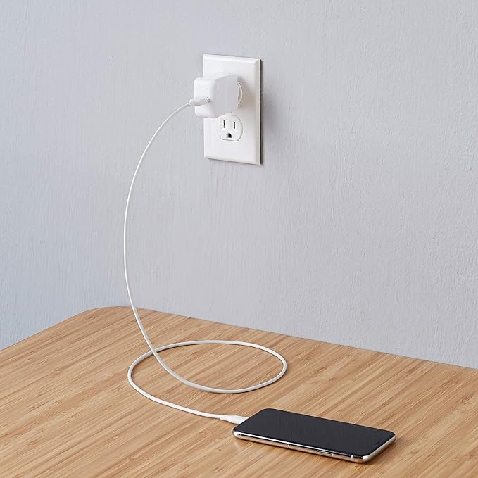 Amazon Basics 12W One-Port USB-A Wall Charger (2.4A), Portable, for Phones (iPhone 16/15/14/13/12/11/X, Samsung, and more), 2-Pack, White