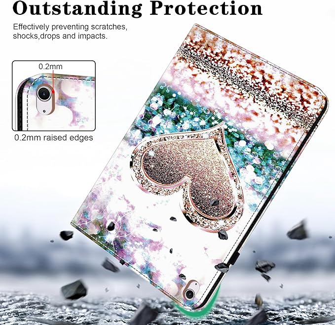 Case for iPad Air 13 inch M4 2026/M3 2025/M2 2024 with Pencil Holder & Card Slots & Auto Sleep, Embossed PU Leather Stand Magnetic Shockproof Cover Case for iPad Air 13 - Diamond Peach