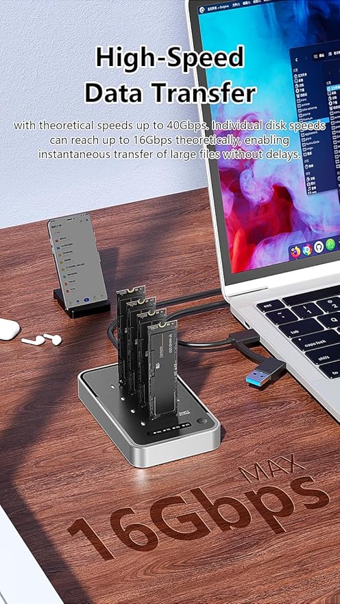 4 Bays USB4.0 (USB-C) 40G Portable NVMe (M Key, B+M Key) / NVMe / PCIe SSD (22110, 2280, 2260, 2242, 2230) SSD Docking Station Duplicator Cloner (Docking Only)