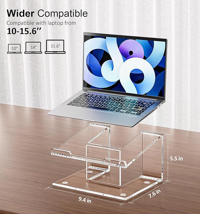 FUCDTEFC Acrylic Laptop Stand for Desk, Laptop Riser for 10-15.6 Inch Laptops, Ergonomic Computer Stand Holder Compatible with Macbooks and Notebooks- Clear