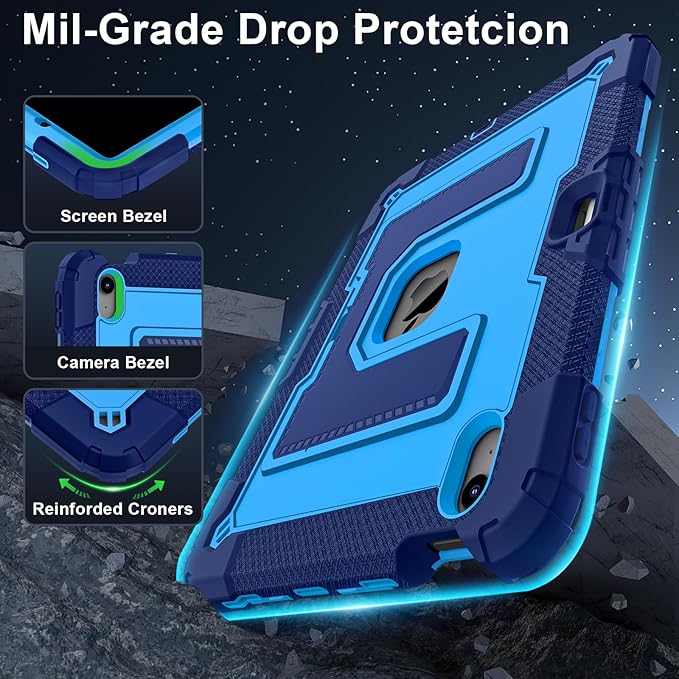 Kids Friendly Case for iPad Air 11 Inch M4 M3 M2 2026/2025/2024 Case with Pencil Holder & Shoulder Strap, Military Grade Shockproof Kickstand Hard Shell Protective Cover,Blue