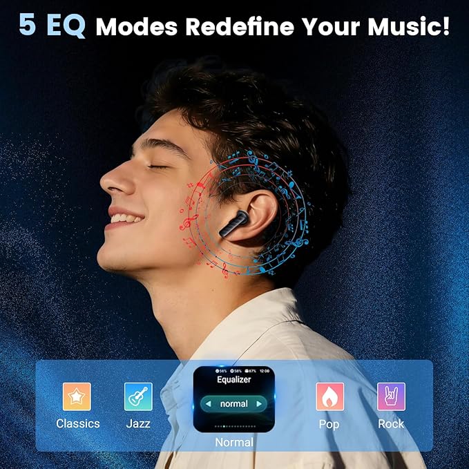 Touch Screen Earbuds, Wireless Bluetooth in-Ear Headphones with ANC Noise Cancelling, 60H Playtime, IPX5 Waterproof for Sports Gym Work Travel
