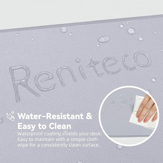 Reniteco Waterproof Large Gaming Mouse Pad with Durable Stitched Edges, Non-Slip Rubber Base, Grainy Jacquard Mouse Mat Desk Pad for Home Office Gaming, 35.4''x15.7''x0.12'', Matte Light Gray