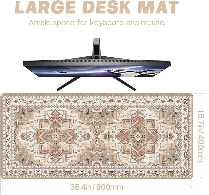 Baziabbo Cute Desk Mat,XXL Extended Large Mouse Pad,Gaming Mousepad with Stitched Edge,Non-Slip Rubber Base Keyboard Desk Pad for Home Office Study Game (Khaki)
