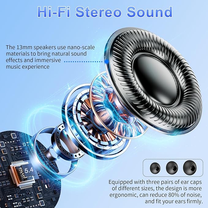 Wireless Earbuds,2025 Bluetooth 5.3 Headphones In Ear with 4 HD microphone, 56H Playtime, HIFI Stereo In Ear Earphones, IPX7 Waterproof Bluetooth Earbuds, LED Display, USB-C, Sport/Work/Leisure/Black