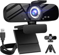 Tewiky Full HD Webcam with Built-in Microphone and Rotatable Tripod, 4K Video and Wide Angle Camera, Privacy Cover, for Desktop PC or Laptop Computer