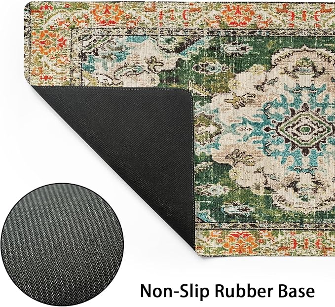 Vintage Rug Mouse Pad XL Green Orange Retro Carpet Aesthetic Extended Table Mat 80X30 cm Non-Slip Rubber Base Stitched Edge Large XL Mousepad for Desk Gaming Laptop Desk Top,31.5×11.8 Inch