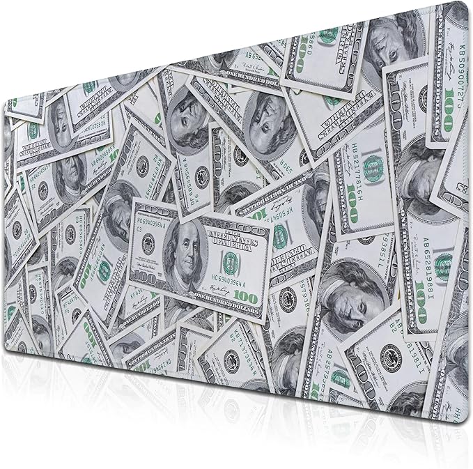 Gaming Desk Mat, Keyboard Mouse Pad Computer Desk Accessories for Men Extra Large Mouse Pads, Table Extender Waterproof Non-Slip Rubber Base, 35.4" X 15.7" for Work/Game Dollars Money Design