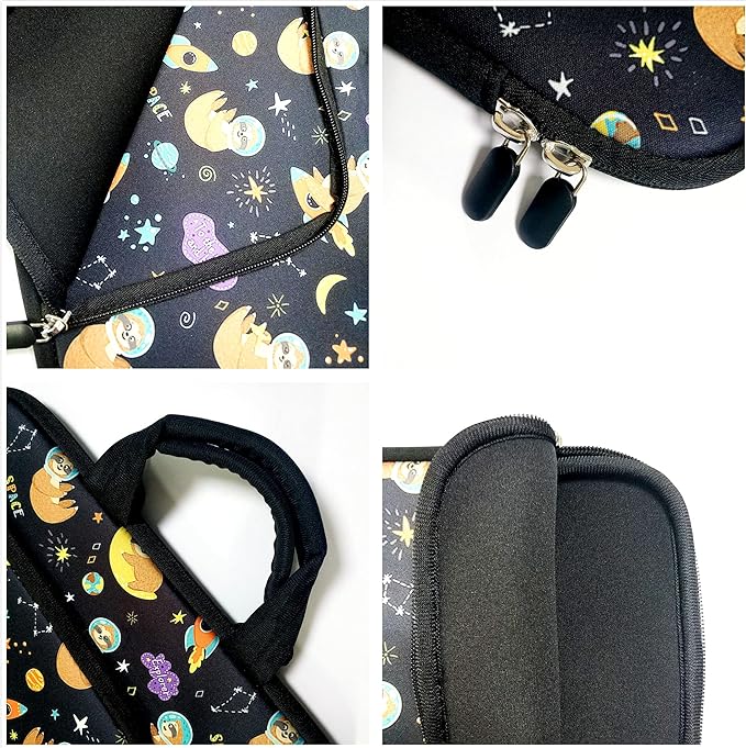 14 15 15.4 15.6 inch Laptop Handle Bag Computer Protect Case Pouch Holder Notebook Sleeve Neoprene Cover Soft Carrying Case with Extra Pockets For Dell Lenovo HP Chromebook (Space Sloth)