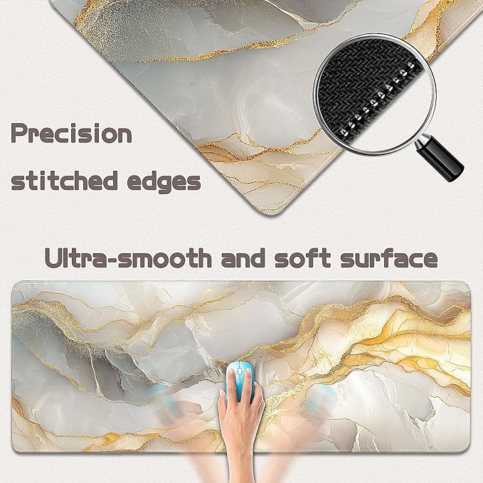 Gaming Mouse Pad - (31.5"×11.8") Marble Large Mouse Pads for Desk - Desk Mat for Keyboard and Mouse with Non-Slip Base, Desks Pad Matfor Game/Office & Home
