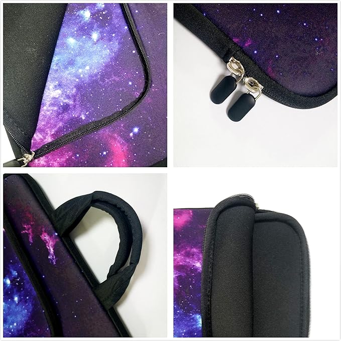 14 15 15.4 15.6 inch Laptop Handle Bag Computer Protect Case Pouch Holder Notebook Sleeve Neoprene Cover Soft Carrying Case with Extra Pockets For Dell Lenovo HP Chromebook (Purple Galaxy 1)