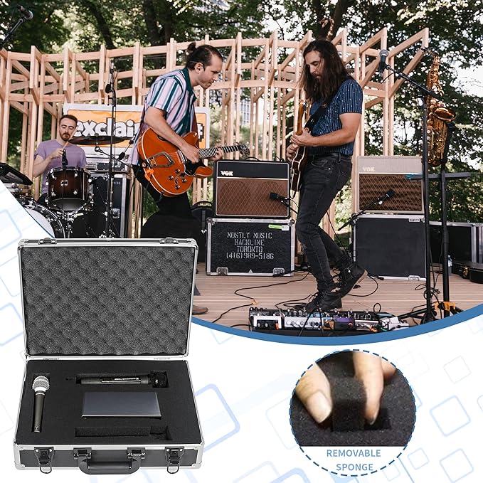 17 Inch Hard Shell Carrying Case Ideal for Wireless Mic System Storage & Camera Gear Transportation, Customizable Pre-Diced Foam, Aluminum Alloy Sturdy Build, Black