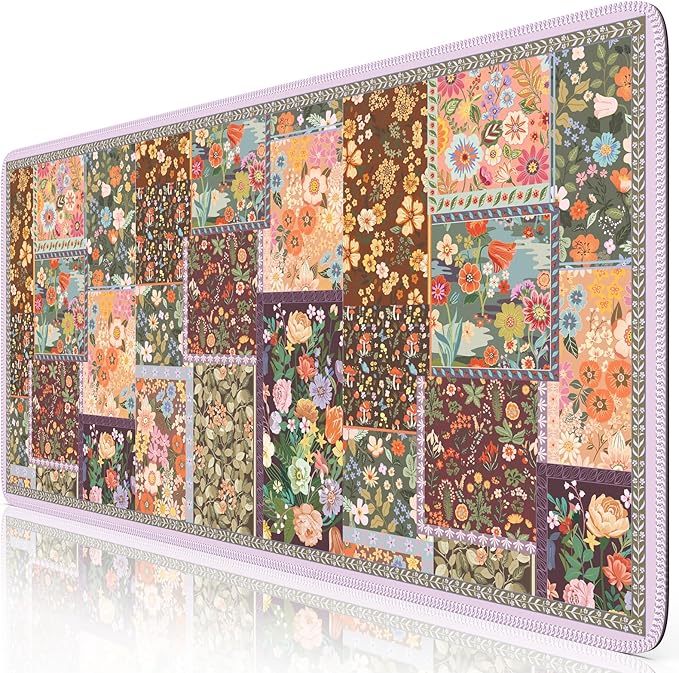 iCasso Floral Desk Pad Mat, Large Mouse Pad, Desk Matt for Desktop, Anti-Slip XXL Big Mousepad with Stitched Edges for Computer Keyboard (Brown)