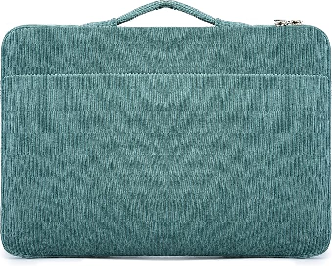 Kinmac Green Corduroy 360° Heavy Duty Protective Laptop Sleeve Case Bag Cover with Handle for MacBook Air 13 inch,iPad Pro 13 inch and 13.3 inch HP,Dell,Lenovo,Asus,Acer Laptop