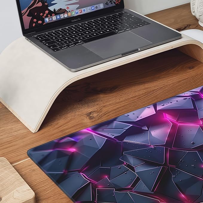 Oversized Gaming Mouse Pad with Neon Pink Design, Black Rubber Backing, 35.4 x 15.7 Inches, Modern Desk Mat for Office and Gaming