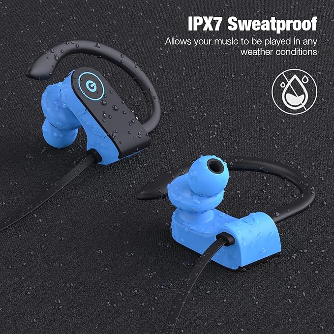 JOYWISE Bluetooth Headphones, Wireless Headphones 16H Playtime Wireless Earbuds with Mic Stereo in-Ear Earphones, IPX7 Waterproof Sports Headphone Sound Isolation Headsets for Running, Workout Blue