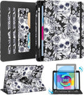 Kidcube for iPad 10th Generation Case 2022, for iPad (A16) Case 11th Generation 2025 - for Women Girls Cute Rotating Stand Folio Cover with Pencil Holder & Card Slot Flowers Goth Skull Design Cases