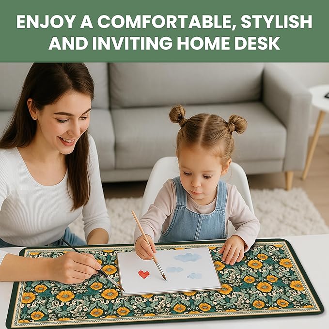 Large Mouse Pad for Desktop, Cute Desk Mat Pad Protector for Work & Gaming, Aesthetic Pretty Anti-Slip Laptop Blotter Cover for Office School Home Supplies, Baroque Bloomfield, 35.4" x 15.7"