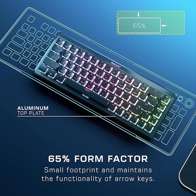 ROCCAT Vulcan II Mini Air 65% Optical Mechanical Gaming Keyboard, Full Wireless and Bluetooth Capabilities, Customizable RGB Illumination, Button Duplicator, On-Board Profiles, Aluminum Plate – Black