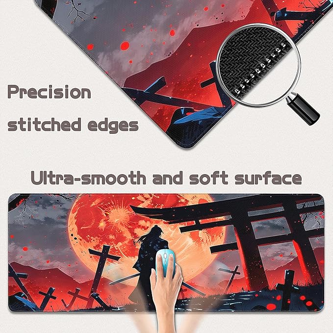 Gaming Mouse Pad - (31.5"×11.8") Japanese Samurai Large Mouse Pads for Desk - Desk Mat for Keyboard and Mouse with Non-Slip Base, Desks Pad Matfor Game/Office & Home