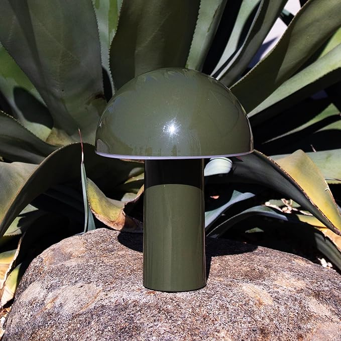 Brightech Celia Table Lamp – 10" Touch-Controlled Mushroom Desk Lamp, Cordless & Dimmable LED, Portable Bedside Night Light, Sustainable Mood Light, Recycled Modern Patio Lamp for Home Décor – Green