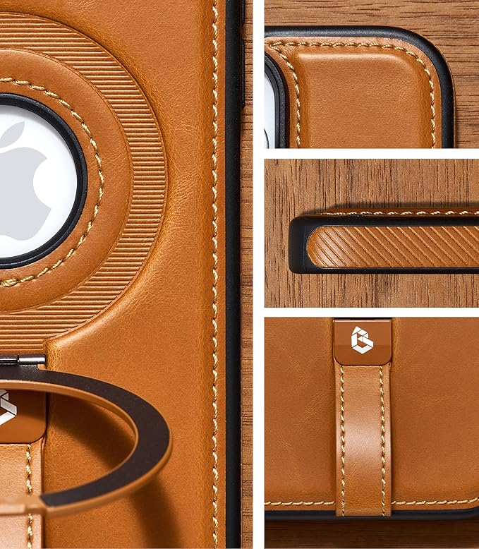 Butaiga for iPhone 14 Pro Max Leather Case with Stand, Anti-Slip Grip Ring, Fits for MagSafe (Brown, iPhone 14 Pro Max)