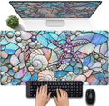 Stained Glass Desk Mat Large Mouse Pad Extended Desk Pad, Gaming Computer Mouse Mat XXL, Big Desktop Keyboard Mat, Full Desk Laptop Pad for Office Work, Ocean Desk Decor Aesthetic 31.5×15.7 Inch