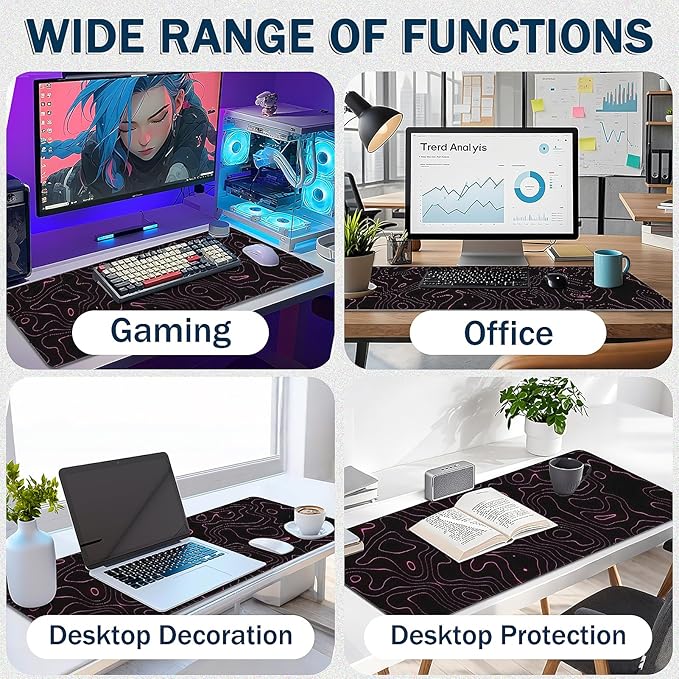 Gaming Mouse Pad - (31.5"×11.8") Contour Lines Large Mouse Pads for Desk - Desk Mat for Keyboard and Mouse with Non-Slip Base, Desks Pad Matfor Game/Office & Home