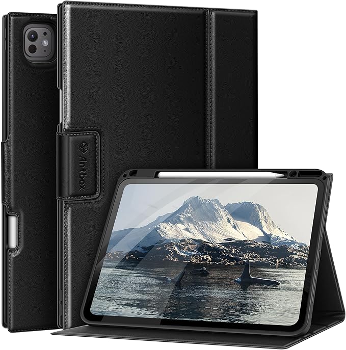 Antbox for iPad Pro 13 Inch Case M5 2025/M4 2024, Built-in Pencil Holder, Supports Pencil Pro/(USB-C), Auto Sleep/Wake Function PU Leather (Black)
