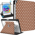 Uppuppy for iPad 9th/8th/7th Generation Case for iPad Air 3rd/ Pro 10.5” Case - 360 Rotating Stand Folio Smart Cover with Pencil Holder for Women, Brown Polka for Apple Tablet 7/8/9 Gen 10.2 inch