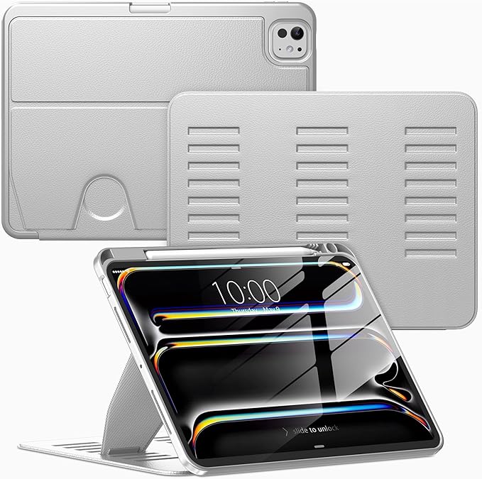 VIKESI Case for iPad Pro 11 inch (M5/M4) 2025/2024,Multiple Angles Magnetic Stand Cover,Shockproof Back,Pencil Holder,and Auto Sleep/Wake,Gray