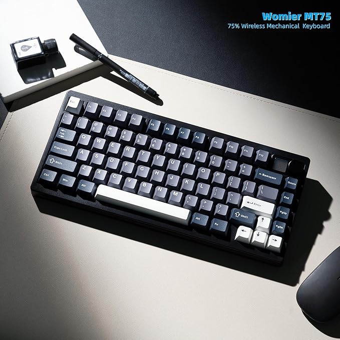 Womier 75% Wireless Mechanical Gaming Keyboard with Knob & Display, Bluetooth 5.0/2.4GHz/USB C Thocky Creamy Keyboard for PC Computer, 8000mAh Battery Hot Swappable Key Board for Win/Mac (MT75-Grey)