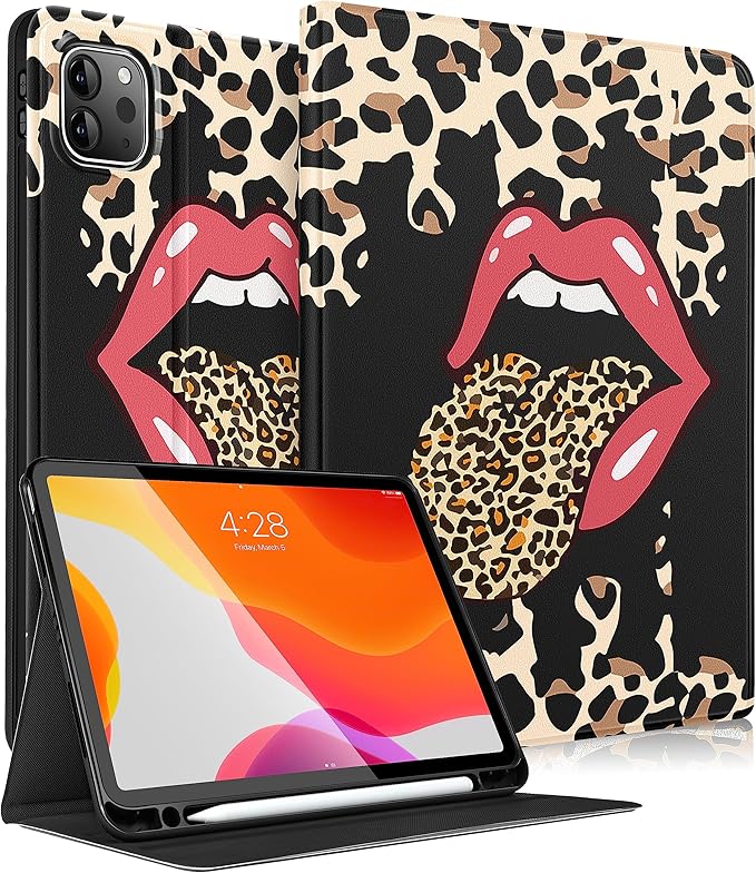 Uppuppy for iPad Air 11 inch (M2/M3) Case, Air 5th/4th Generation 10.9, Pro 11'' Case Cute Kids Women Girls Folio Leopard Pencil Holder Cover for iPad Air 11 2024/2025, 10.9 2022 2020, Pro 11